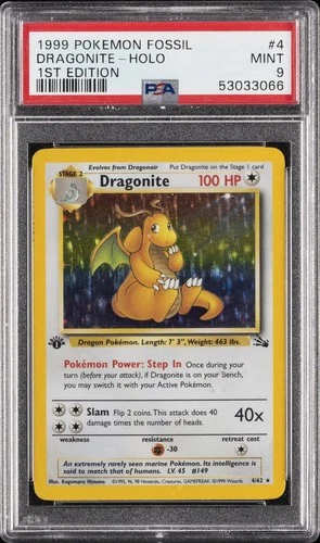 1999 POKEMON FOSSIL 1ST EDITION #4 DRAGONITE-HOLO PSA 9