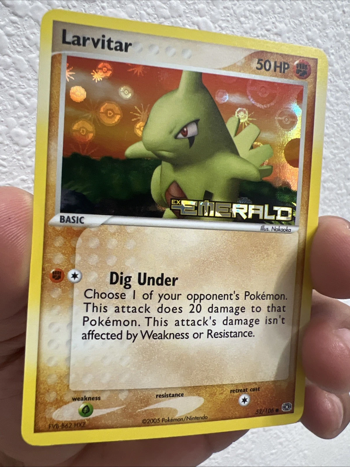 Larvitar 52/106 Reverse Holofoil Ex Emerald Stamped Mint Condition