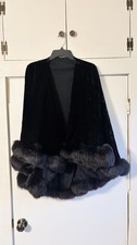 Real Fox Fur Trimmed Velvet Cape One Size Black Read Desc