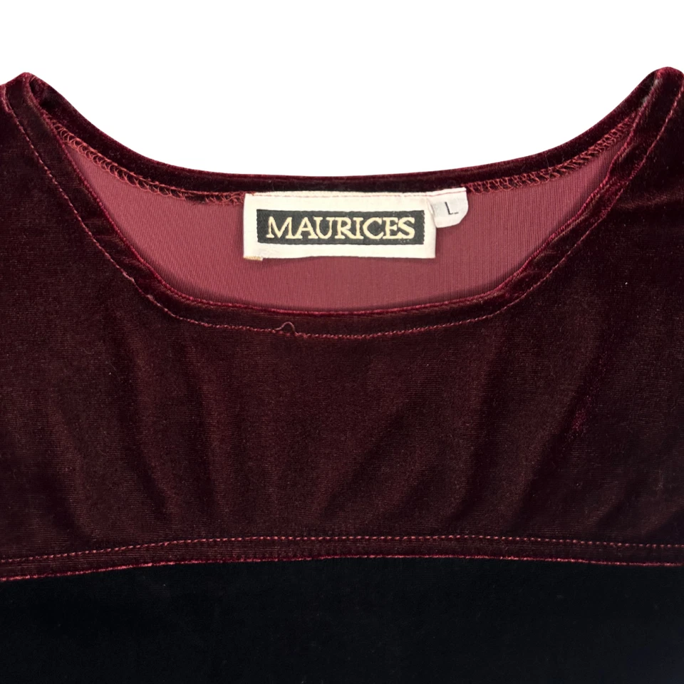 Long Sleeved Whimsigoth Vintage Maurices Black•Burgundy Velvet Mini Dress - Image 3 of 4