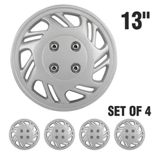 4Pcs 13Inch Silver Universal Hub Caps Wheel Cover Kit Snap On For R13 Tire 4 Lug