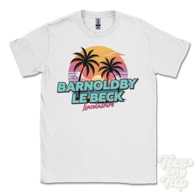 BARNOLDBY LE BECK LINCOLNSHIRE T-SHIRT - Retro Miami Style lustig UK Sommer