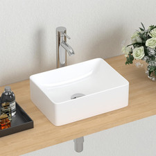 Compact White Porcelain Rectangular Vessel Sink for Bathroom Vanity