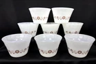 Dynaware Pyr-o-Rey Milk Glass Brown Daisy Flower Custard Pudding Cups Set of 8