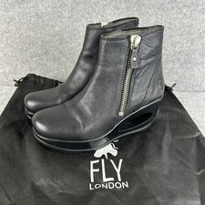 FLY London Leather Ankle Boots Womens UK 5 EU 38 Black Platform Wedge Heels