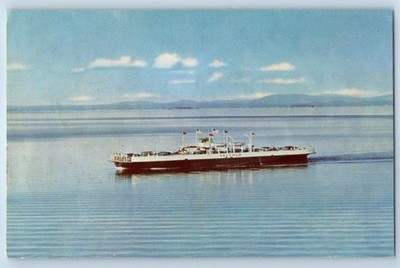 1960 Burlington Vermont Postcard M.V Valcour Scenic Ferry Crossing Harbor Lake