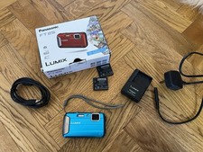 Panasonic Lumix DMC FT25 Waterproof Digital Camera in Blue with accessories