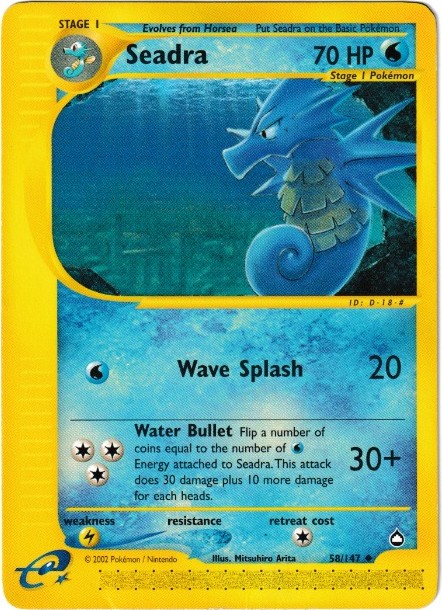 Pokemon card Seadra 2003 Aquapolis 058/147 Moderately played