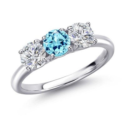 925 Sterling Silver Blue Apatite and Lab Grown Diamond Engagement Ring For