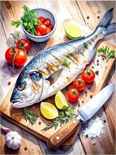 Tile Mural Still Life Fish Lemon Kitchen Wall Art Backsplash Marble Ceramic