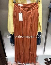 ZARA NEW WOMAN HIGH-WAIST FLOWY WIDE LEG PANTS WITH RUFFLES MARSALA 8670/945/172