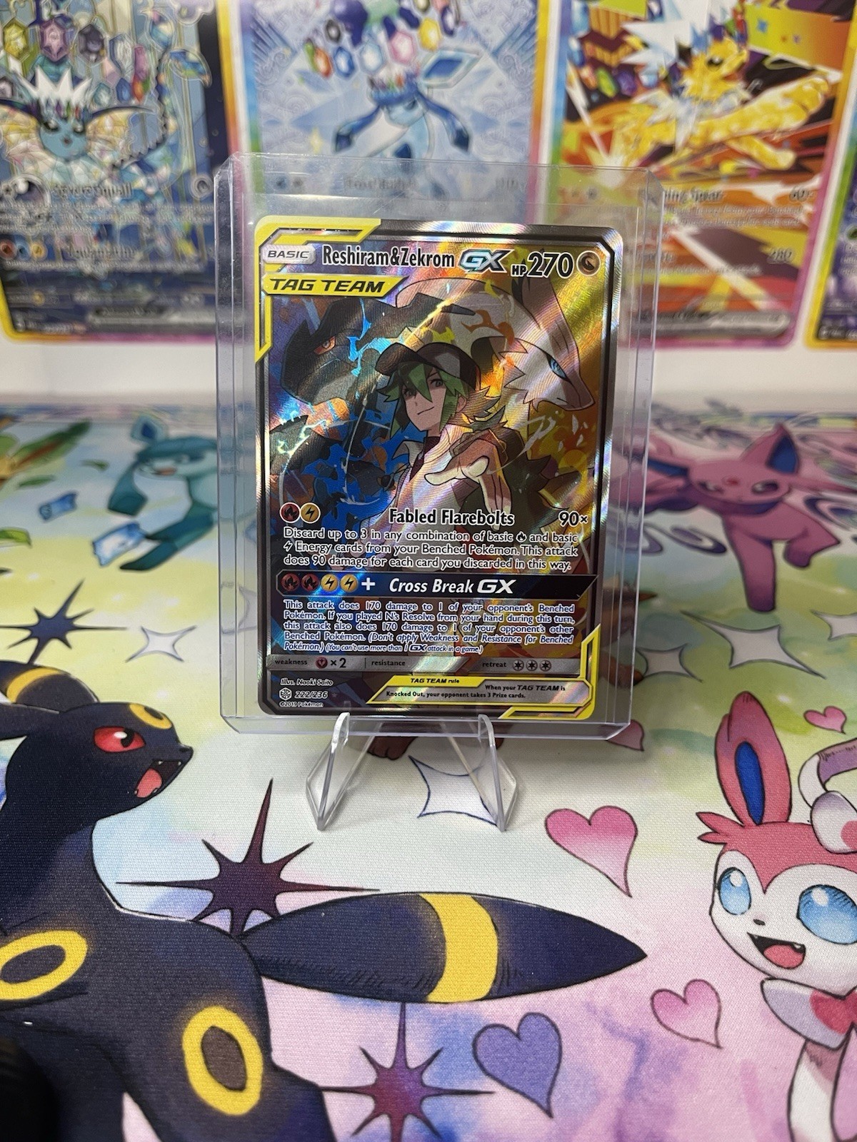 Reshiram & Zekrom GX (Full Art) 222/236 Sm-Cosmic Eclipse Holo LP PLUS!!!