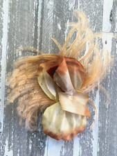 Antique Vintage Millinery Velvet Silk Flower  Feather-Burnt Orange, Cream Color