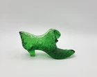 Vintage Fenton Emerald Green Glass Daisy & Button Cat Head Slipper Shoe Fashion