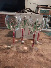 Set/4 Home Essentials Painted Candy Cane Water/Wine Goblets Long Stem Christmas