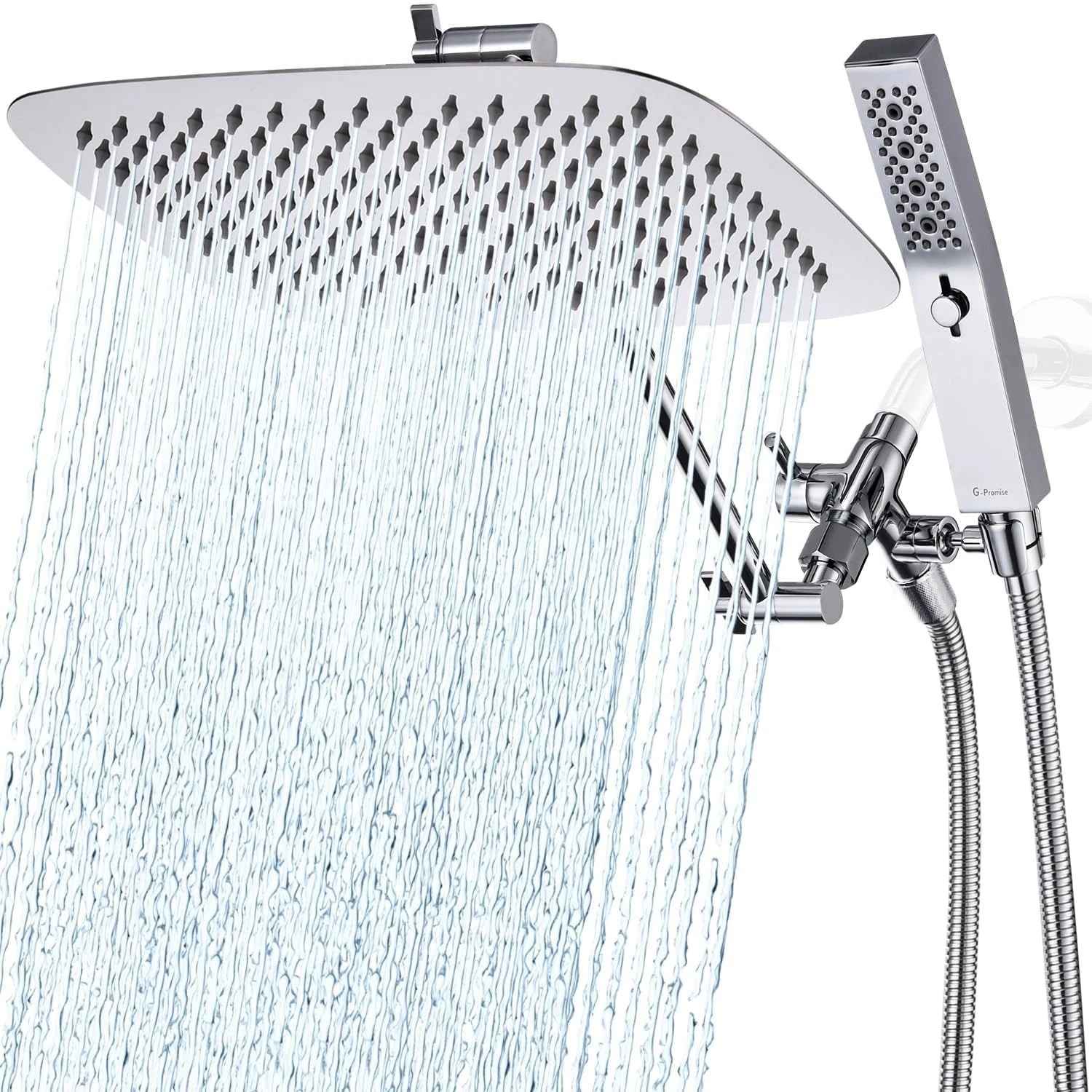 G-Promise All Metal 12 Inch Dual Square Shower Head with Handheld Spray Combo...