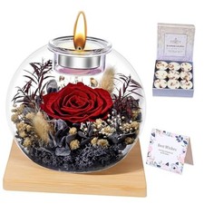 Gifts for Women Birthday Gifts for Women Preserved Real Rose in Glass Red-grey