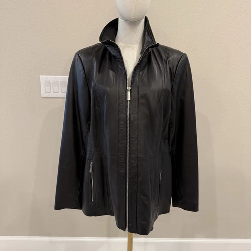 MICHAEL Michael Kors $450 giacca di pelle donna nera taglia L nuova senza etichette