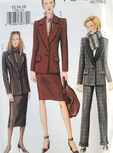 UC Vogue 7391 Schnittmuster Misses gefüttert Business Anzug Jacke Hose Rock 12-14-16