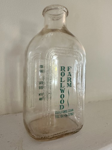 VINTAGE CT ROLLWOOD FARM Glass Milk Orange Ade Bottle, New Old Stock, Barn Find