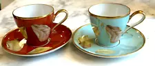 Set of 2 RW Bavaria Demitasse Cups And Saucers Modern Leaves Gold Rim