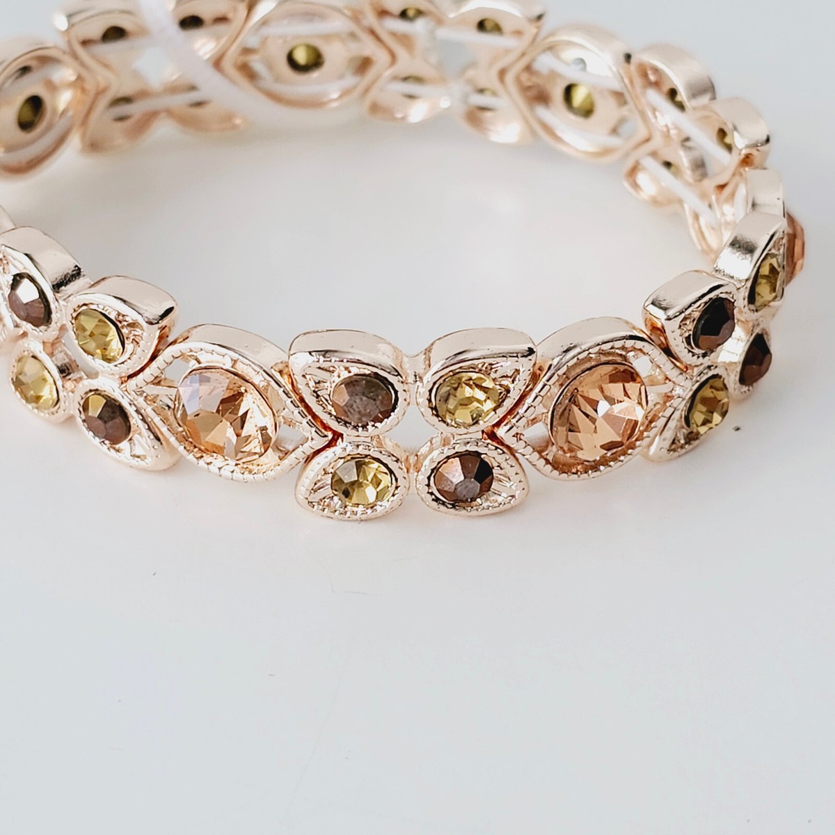 NAPIER Rose Gold Amber Champagne Brown Rhinestone Stretch Bracelet