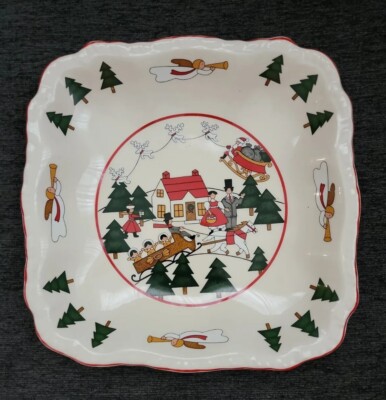 Mason's Christmas Village Square Ironstone Cake Plate Bowl 8.5