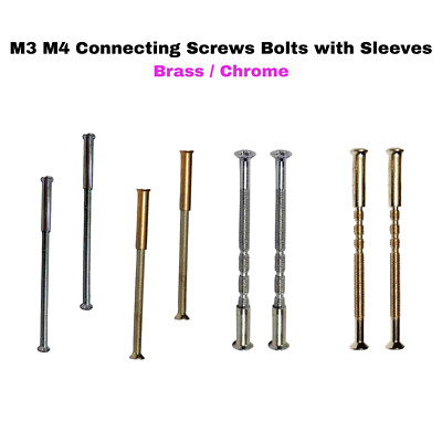 M3 M4 Türgriff Verbindungsschrauben & Hülsen - Chrom & Messing Rückenschraube