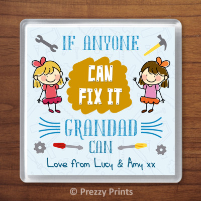 Grandad Can Fix It Personalised Gift Coaster From 2 Children Christmas Birthday