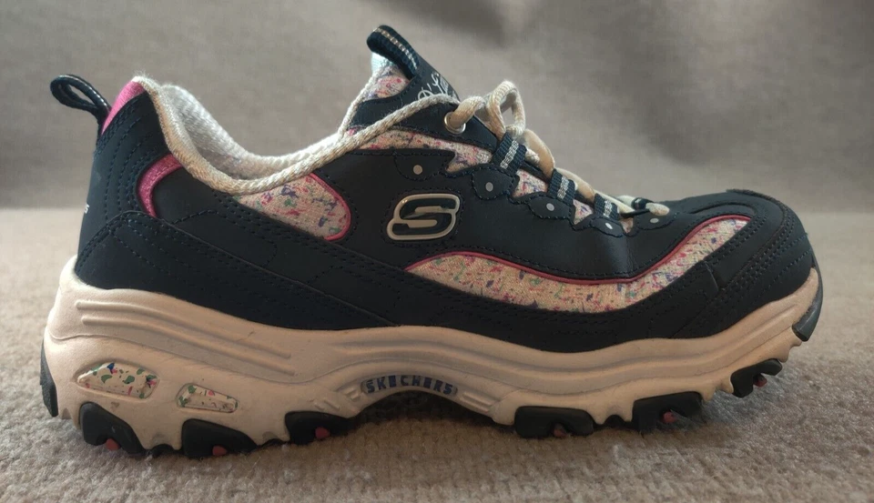 Skechers D'Lites Deslumbrante Lona Mujer Talla 8 Azul Parte Superior Baja Zapato Confeti Foto 4 de 4