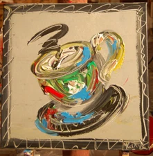 COFFEE   Original Oil PAINTING AMERICANA  Abstract Modern CANVAS   Y6566urU54