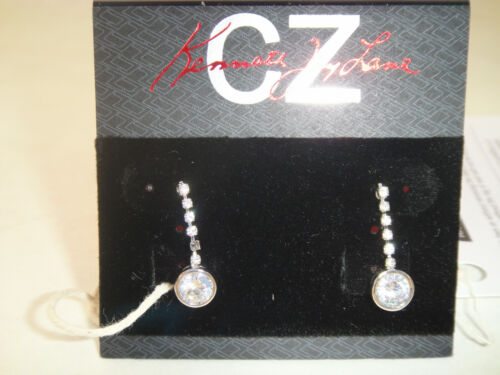 CZ Kenneth Jay Lane Bezel Drop RHODIUM PLATED CRYSTAL Pierced Earrings MSRP$75 - Picture 1 of 7