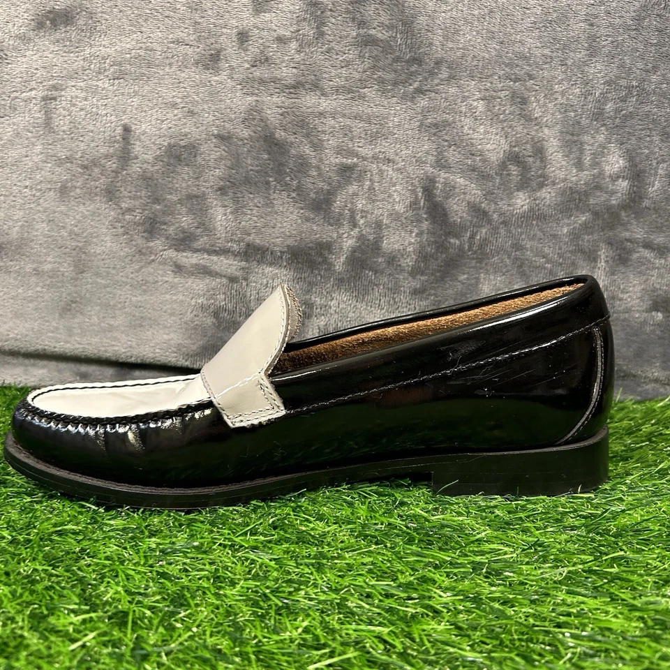 G.H. Mocasines Bass Co Weejuns para Hombres 8 M Whitney Negro Blanco Charol Zapatos Foto 4 de 4