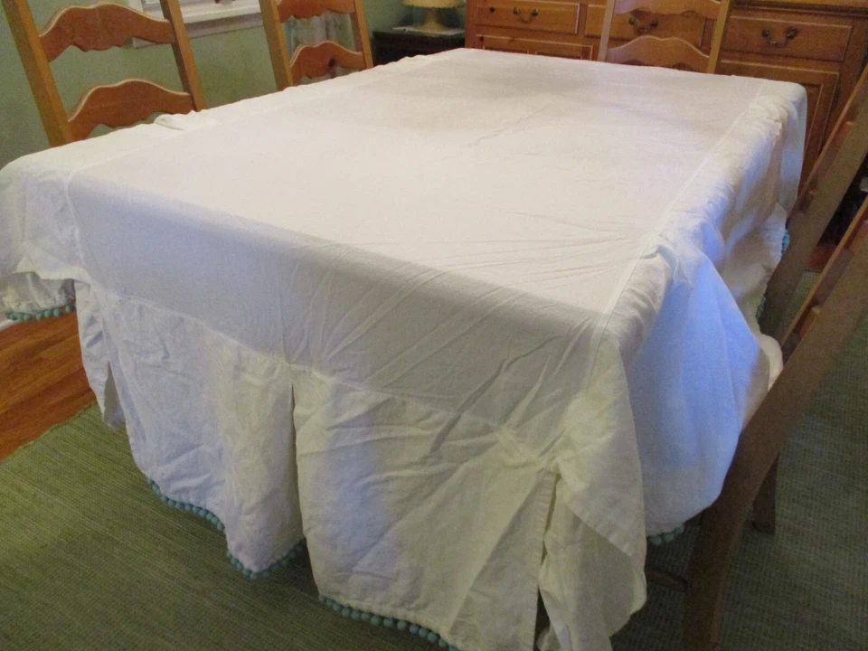 Falda Cama Pottery Barn Adolescente Pom Pom Doble 18" Gota Piscina Azul #9745E 1 Pequeño Punto Foto 4 de 4