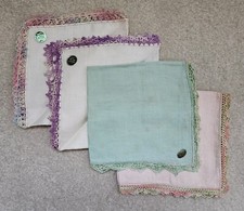 Vintage Handkerchief Tatted Edge Irish Linen Embroidery Hankies Lot of 4 AS IS