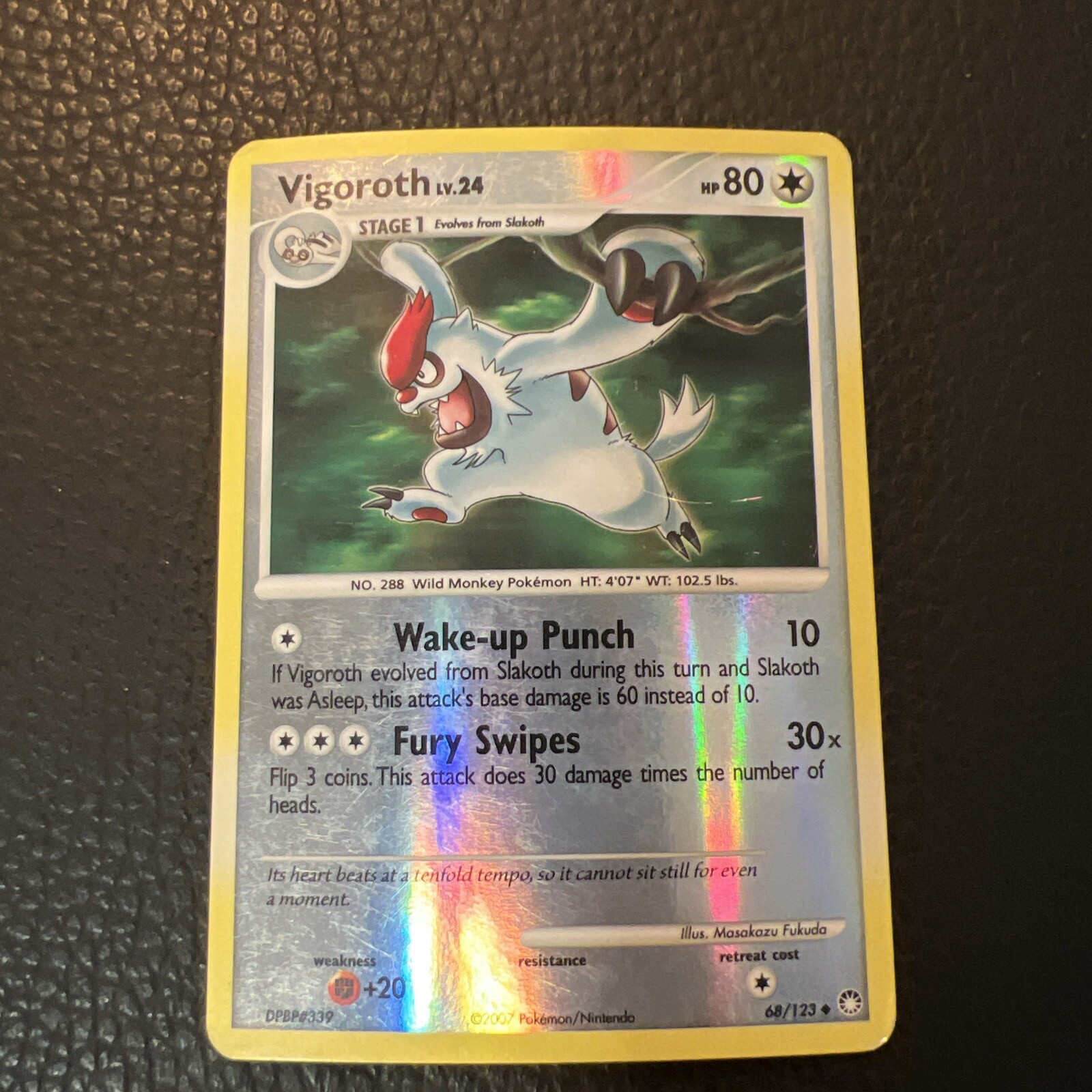 68/123 Vigoroth Mysterious Treasures Pokemon Card Reverse Holo 2007 Vintage LP *