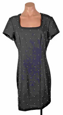 Vintage 80s 90s Pearl Sheath Pencil Dress Polka Dot LBD Career Scoop Neck sz 8