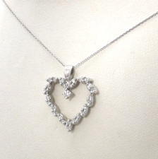 14k White Gold Natural Diamond Open Heart Marquise Setting Pendant Necklace 18in