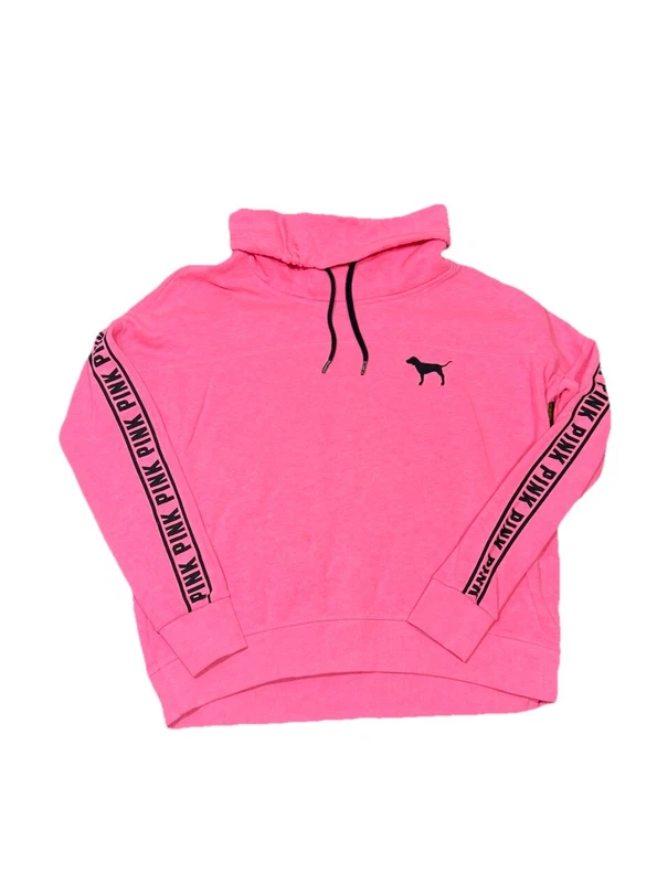 victoria-secret-vs cowl neck oversized pullover black logo hoodie