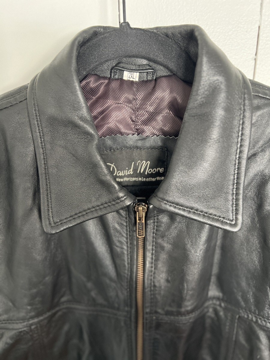 Vintage David Moore Genuine Black Leather Jacket Men's Size 2XL | eBay