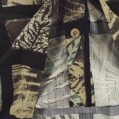 Caribbean Shirt Mens 3XLT Brown Black Silk Hawaiian Short Sleeve Button-Up - Picture 8 of 10