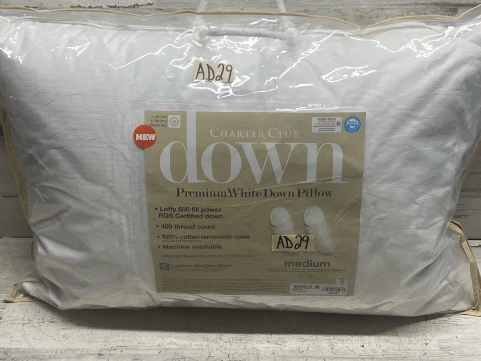 Charter Club Premium White Down Medium Density Standard/Queen Pillow New - Image 2 of 4