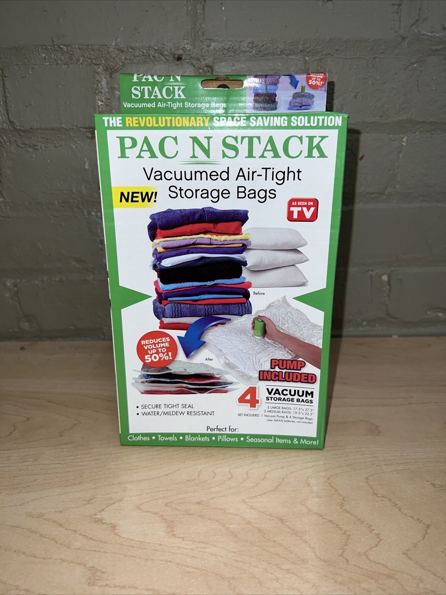 Pac N Stack 4-Pack Vacuumed Air-Tight Storage Bags With Pump