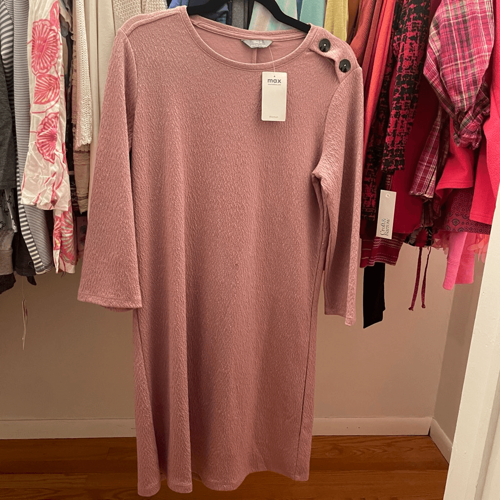 tops max fashion dresses Max Fashion Women's Long Sleeve Button Shoulder Shirt Dress Pink Small