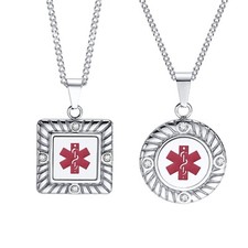 Edelstahl Anhänger SOS Notfall Kette Damen Herren Halskette Zirkon Quadrat Rund