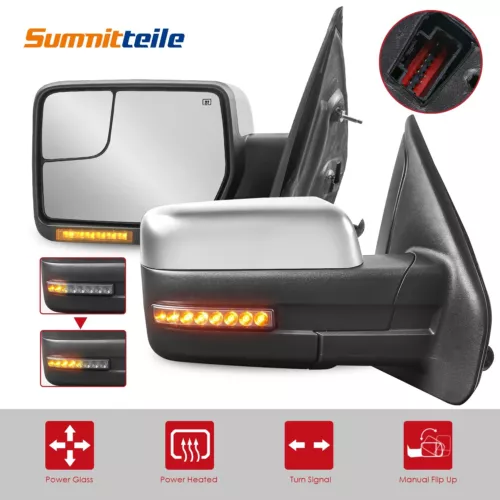 LH+RH Chrome Power Heated Tow Mirrors W/ Puddle Light For 04-14 Ford F150