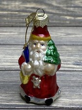 Vintage Christmas Ornament Glass Santa Red Robe Blue Toy Bag Tree Bag 3.5  A3