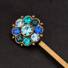 Michal Negrin Hairpin With Blue Shades Swarovski Crystals Round Flower Gift New