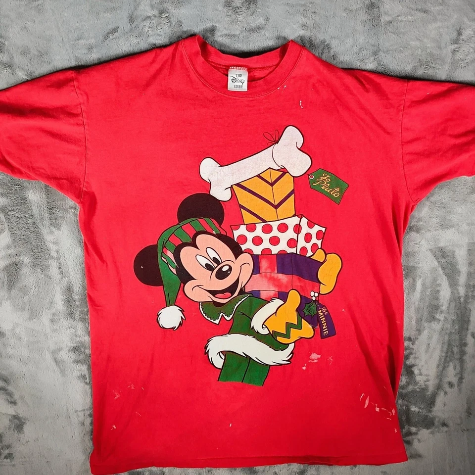 Camiseta Roja Navidad Mickey Mouse Vintage Años 90 Puntada Única Disney Store (XL) Foto 4 de 4