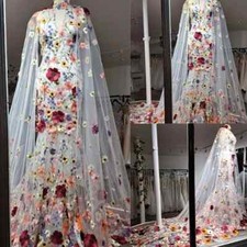 Colorful Floral Appliques Wedding Mermaid 3D Flowers Beach Dreamy Bridal Gowns
